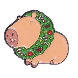 Holiday Capybara Enamel Pin – Festive Wreath Edition